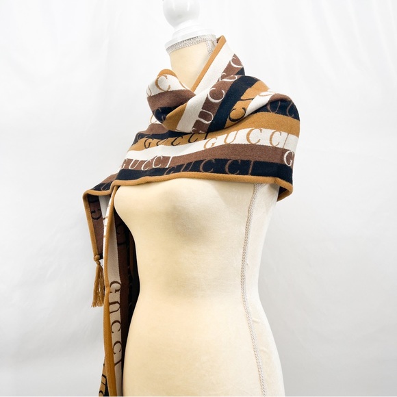 GUCCI Logo Stripe Wool 2021 Scarf w/ Tags - Picture 6 of 16
